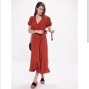 Urban Outfitters Rust Linen Wrap Dress